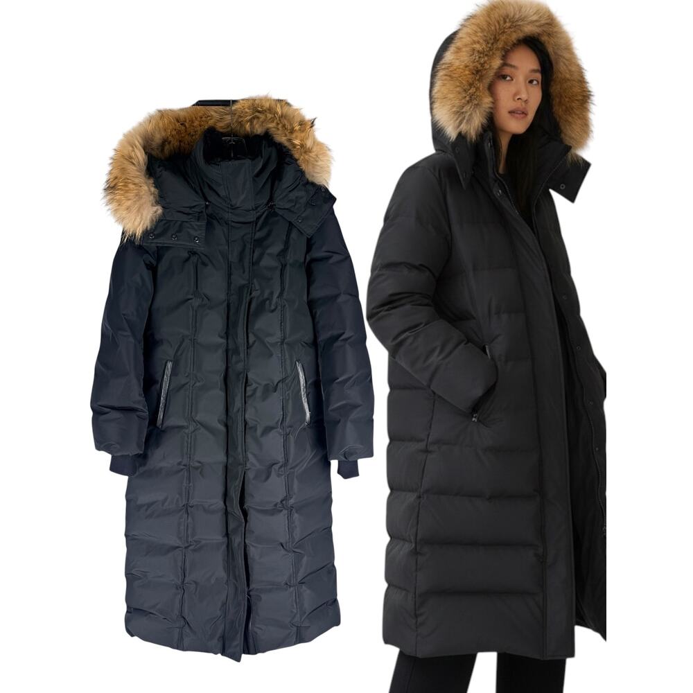 Mackage Jada Duck Down Fur Long Maxi Parka Coat Black Size L